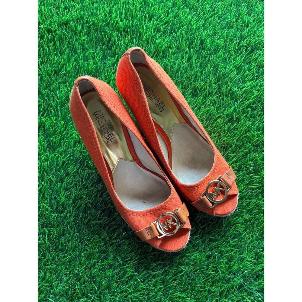 Michael Kors Meg peep-toe wedge espadrilles in orange sz 7.5